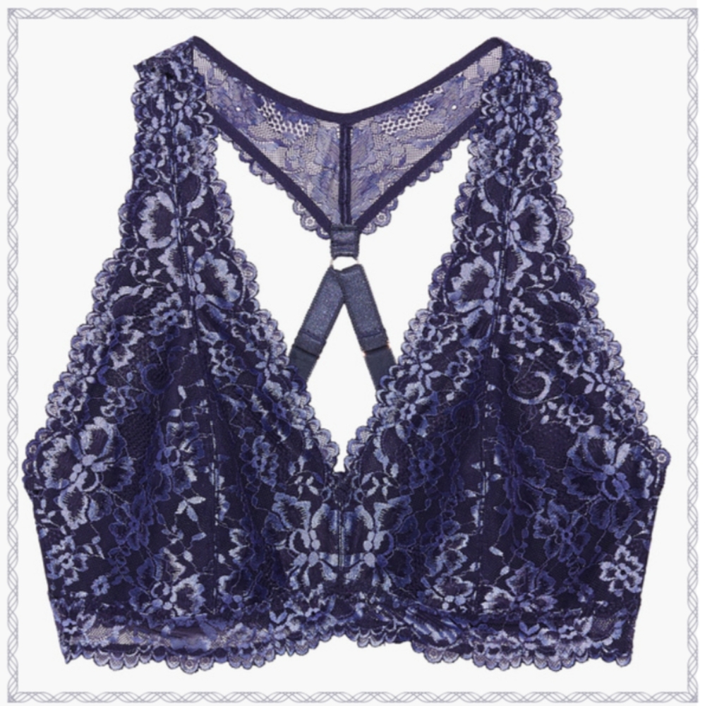 Deep Periwinkle Blue ๑ 3X ๑ Floral Lace Racerback Bralette ๑ NWOT